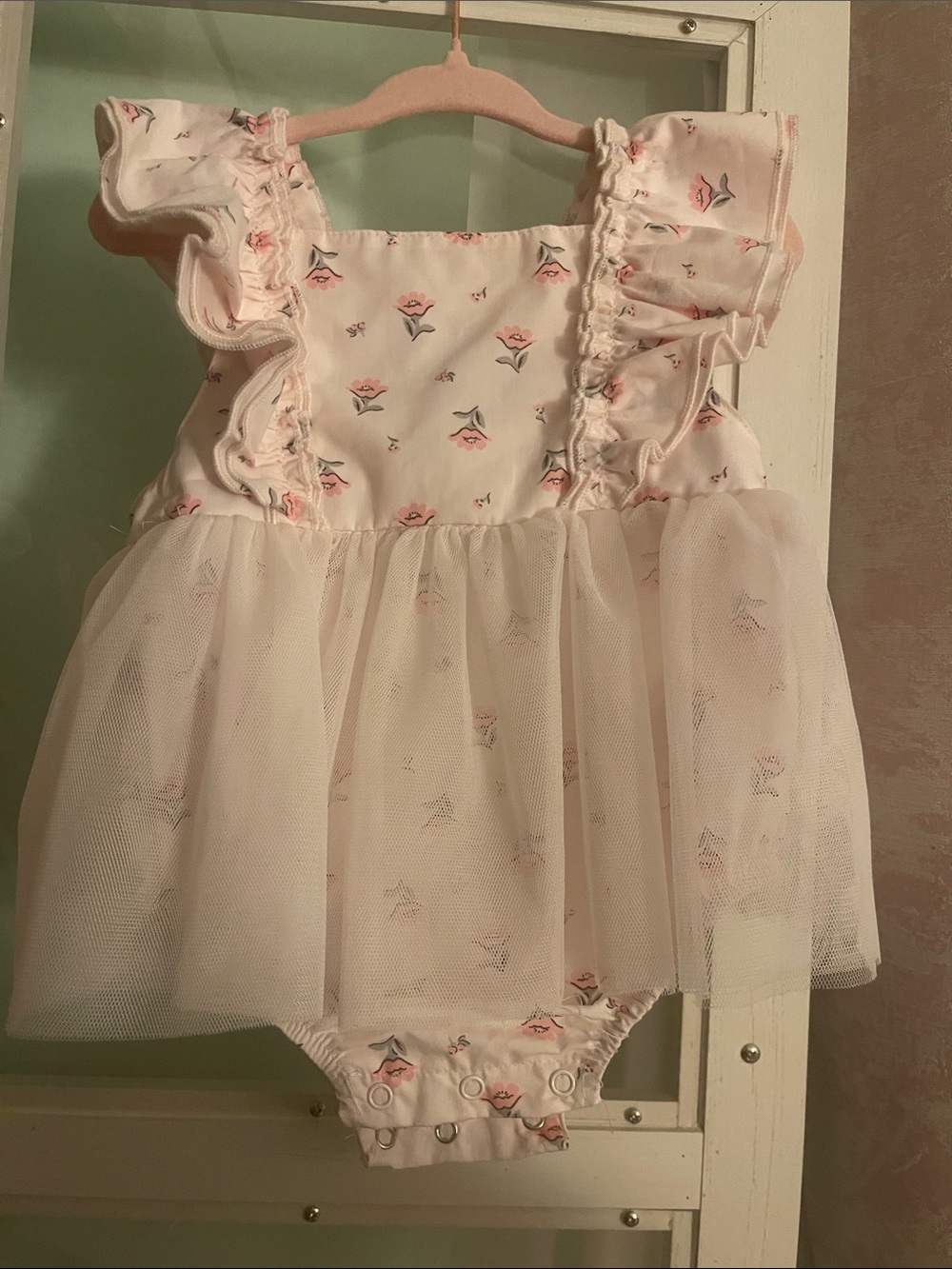 Baby Girls Pink Floral Tulle Ruffle Dress